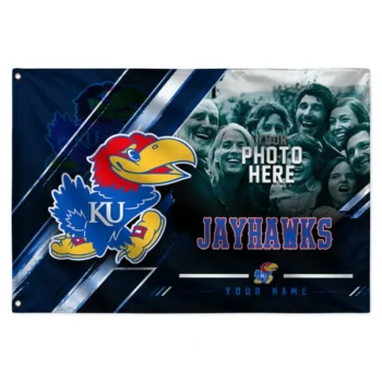 Kansas Jayhawks House Flag Personalized Diagonal Stripes Blue Best Selling