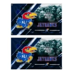Kansas Jayhawks House Flag Personalized Diagonal Stripes Blue Best Selling