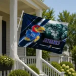 Kansas Jayhawks House Flag Personalized Diagonal Stripes Blue Best Selling