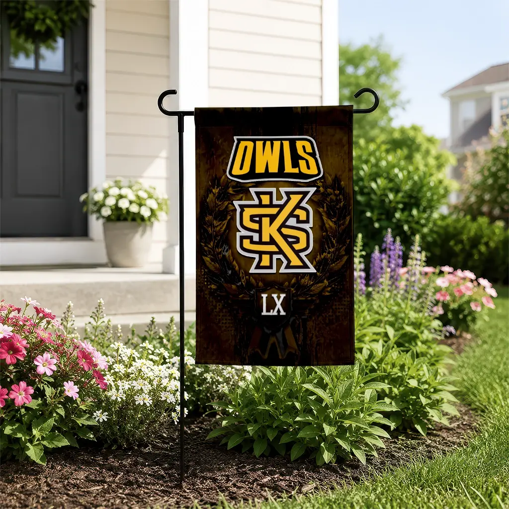 Kennesaw State Owls Garden Flag Personalized Laurel Wreath Gold New Arrival Kennesaw State Owls Garden Flag Personalized Laurel Wreath Gold New Arrival
