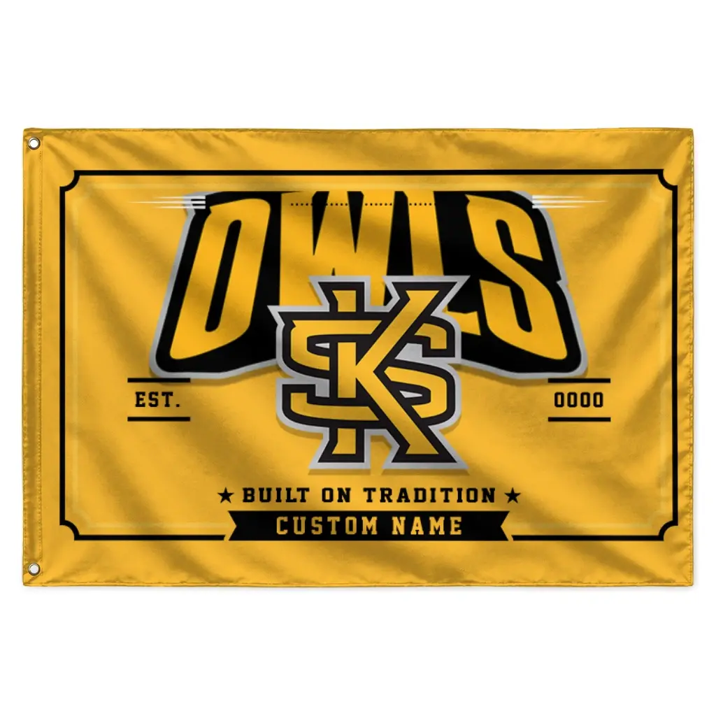 Kennesaw State Owls House Flag Custom Ornate Border Gold Best Selling Kennesaw State Owls House Flag Custom Ornate Border Gold Best Selling