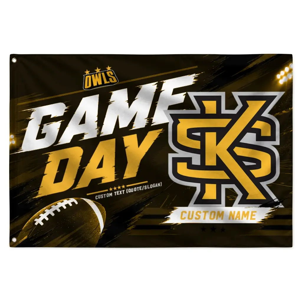 Kennesaw State Owls House Flag Customized Action Streaks Gold Best Selling Kennesaw State Owls House Flag Customized Action Streaks Gold Best Selling