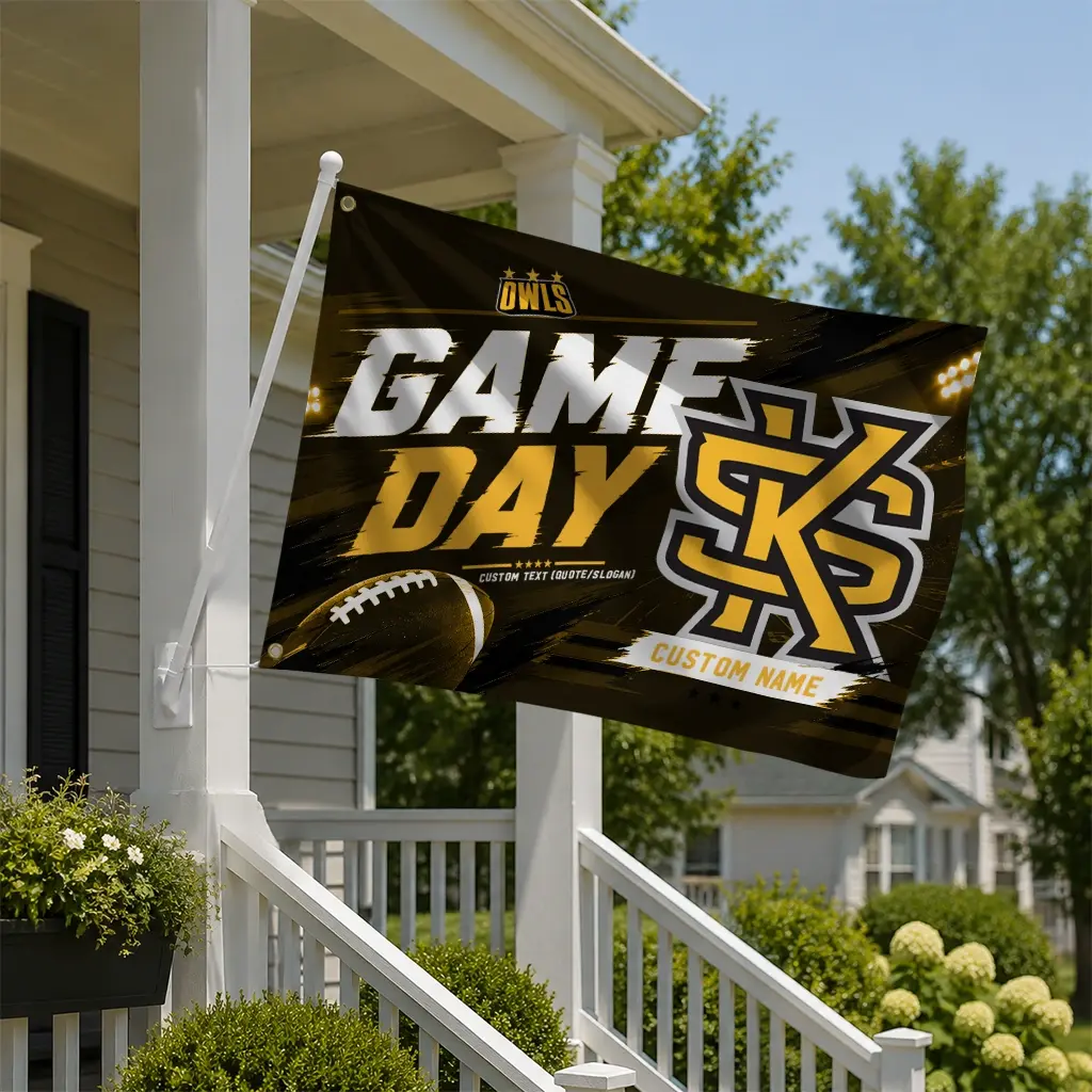 Kennesaw State Owls House Flag Customized Action Streaks Gold New Arrival Kennesaw State Owls House Flag Customized Action Streaks Gold New Arrival