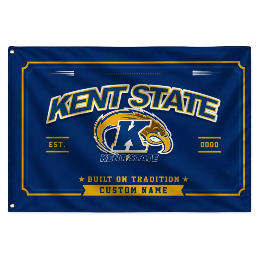 Kent State Golden Flashes House Flag Personalized Ornate Border Navy Blue Best Selling Kent State Golden Flashes House Flag Personalized Ornate Border Navy Blue Best Selling