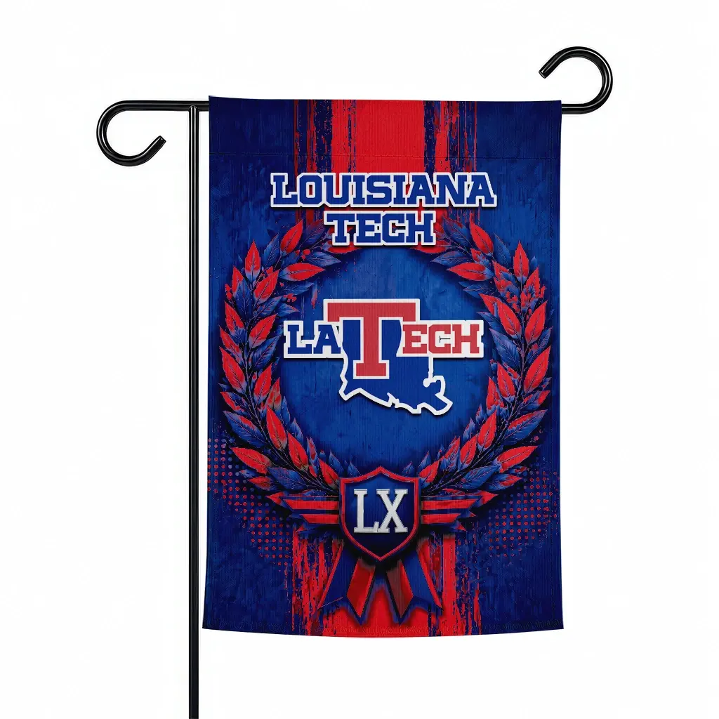La Tech Garden Flag Custom Laurel Wreath Blue Best Selling La Tech Garden Flag Custom Laurel Wreath Blue Best Selling