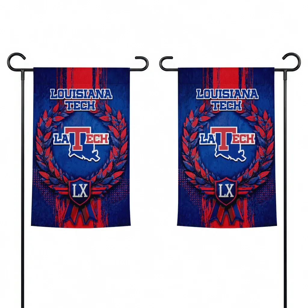 La Tech Garden Flag Custom Laurel Wreath Blue Fashion Forward La Tech Garden Flag Custom Laurel Wreath Blue Fashion Forward