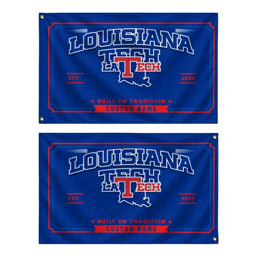 La Tech House Flag Customized Ornate Border Blue Fashion Forward La Tech House Flag Customized Ornate Border Blue Fashion Forward