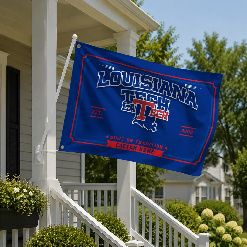 La Tech House Flag Customized Ornate Border Blue New Arrival La Tech House Flag Customized Ornate Border Blue New Arrival
