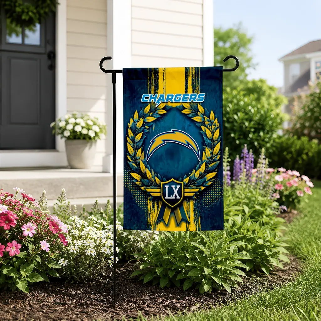 Los Angeles Chargers Garden Flag Custom Laurel Wreath Blue New Arrival Los Angeles Chargers Garden Flag Custom Laurel Wreath Blue New Arrival