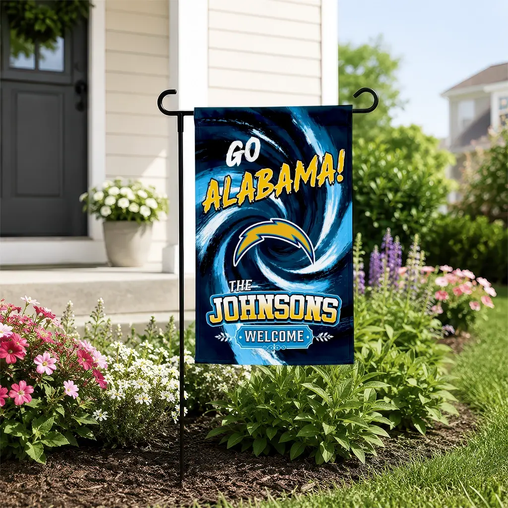 Los Angeles Chargers Garden Flag Personalized Swirl Vortex Blue New Arrival Los Angeles Chargers Garden Flag Personalized Swirl Vortex Blue New Arrival
