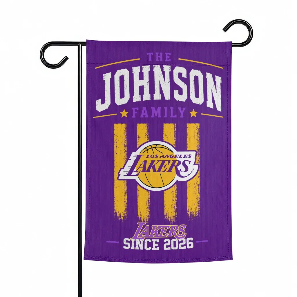Los Angeles Lakers Garden Flag Customized Distressed Stripes Purple Best Selling Los Angeles Lakers Garden Flag Customized Distressed Stripes Purple Best Selling