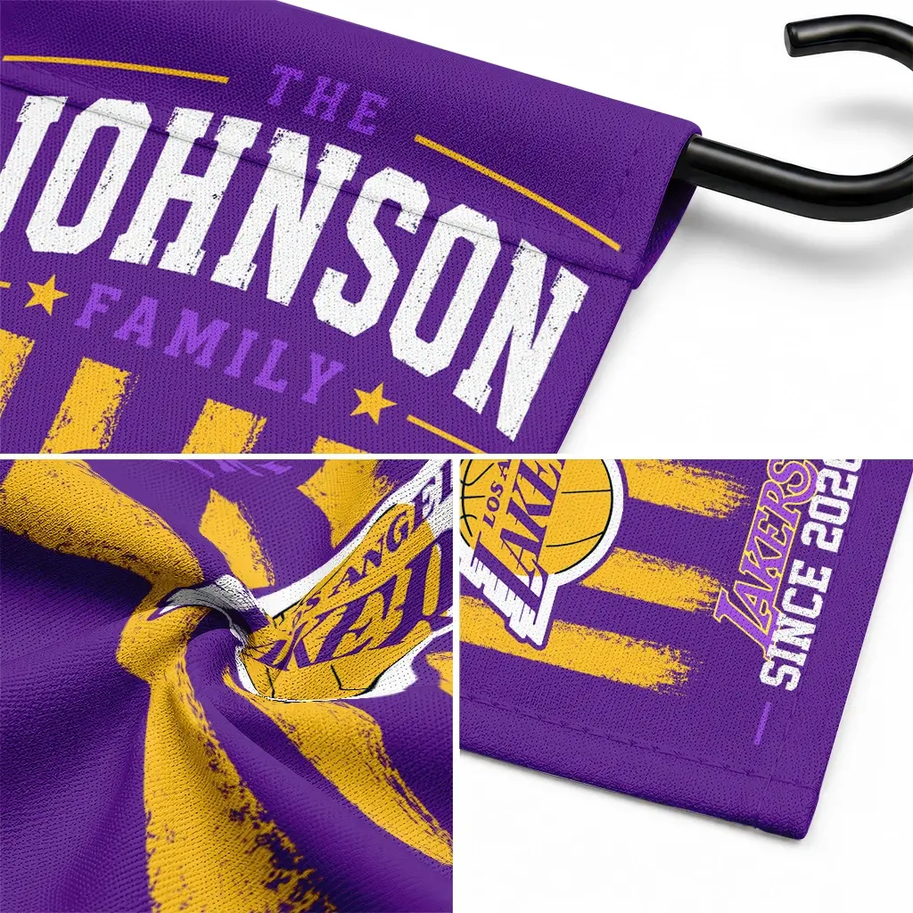 Los Angeles Lakers Garden Flag Customized Distressed Stripes Purple Latest Model Los Angeles Lakers Garden Flag Customized Distressed Stripes Purple Latest Model