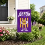 Los Angeles Lakers Garden Flag Customized Distressed Stripes Purple Best Selling