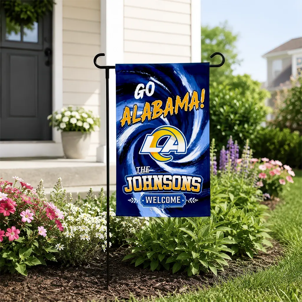 Los Angeles Rams Garden Flag Custom Swirl Vortex Blue New Arrival Los Angeles Rams Garden Flag Custom Swirl Vortex Blue New Arrival