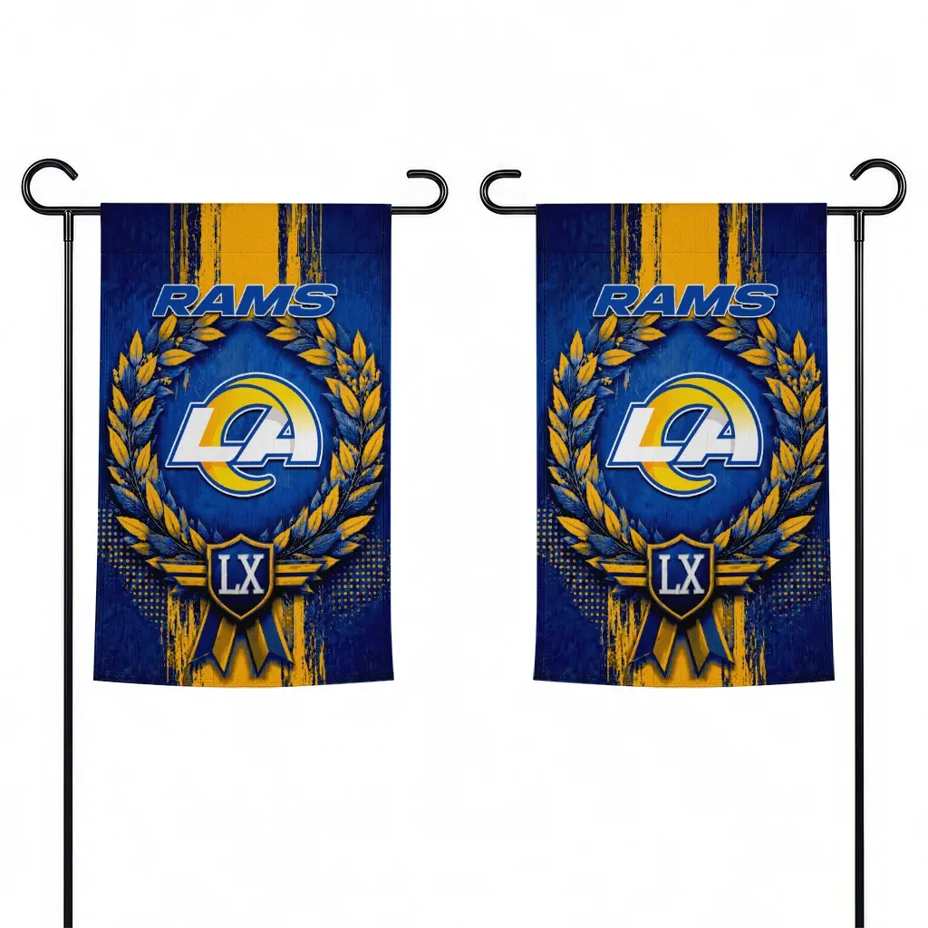 Los Angeles Rams Garden Flag Customized Laurel Wreath Blue Fashion Forward Los Angeles Rams Garden Flag Customized Laurel Wreath Blue Fashion Forward