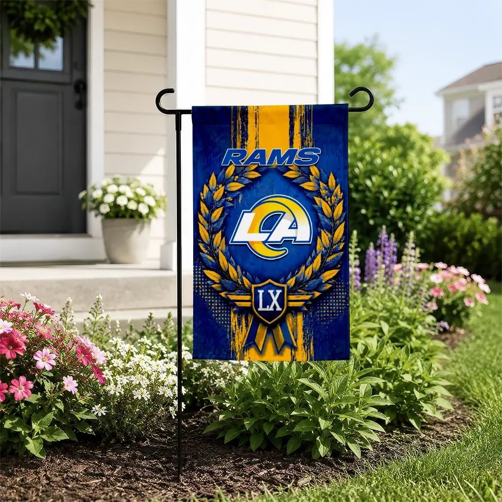 Los Angeles Rams Garden Flag Customized Laurel Wreath Blue New Arrival Los Angeles Rams Garden Flag Customized Laurel Wreath Blue New Arrival