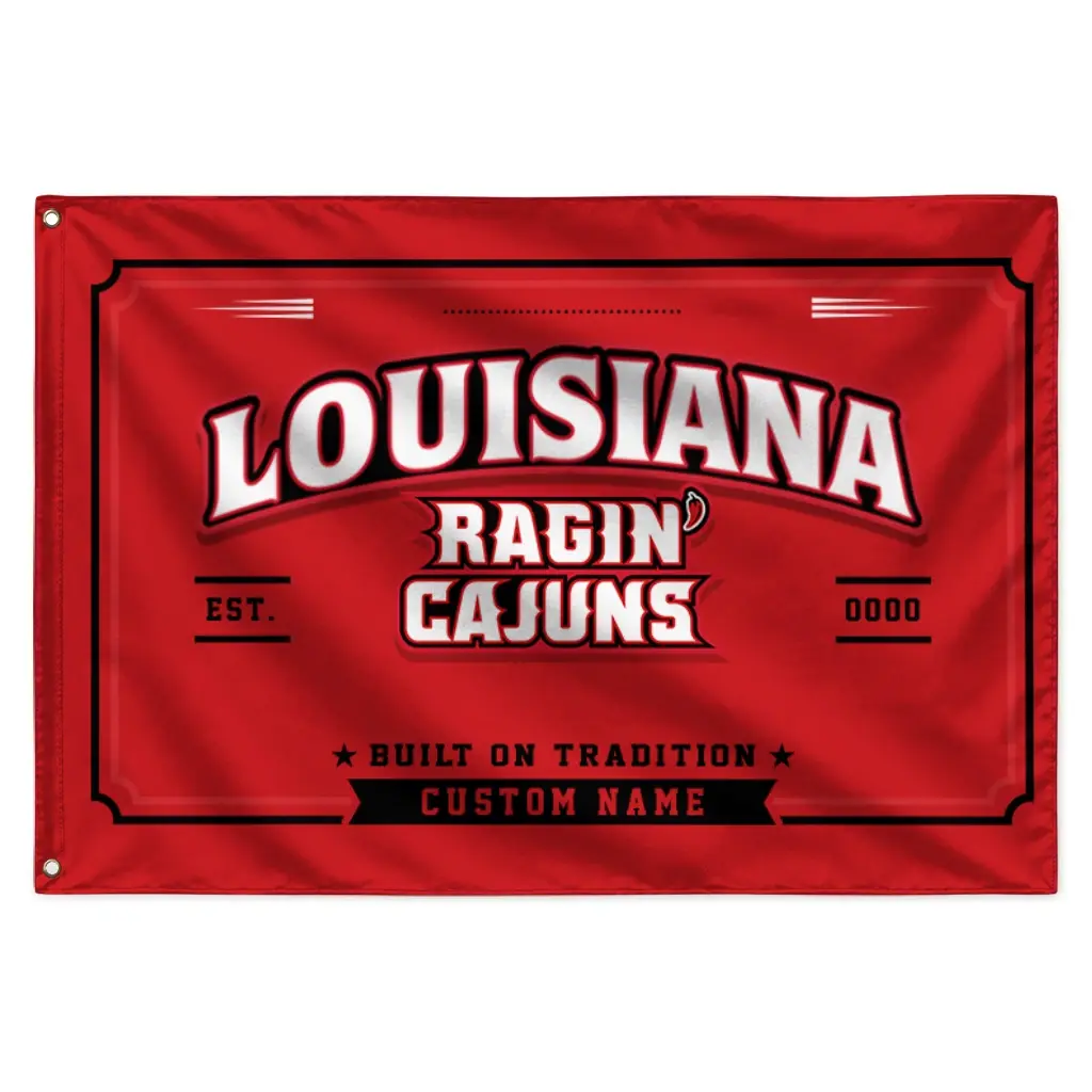 Louisiana Ragin Cajuns House Flag Personalized Ornate Border Red Best Selling Louisiana Ragin Cajuns House Flag Personalized Ornate Border Red Best Selling