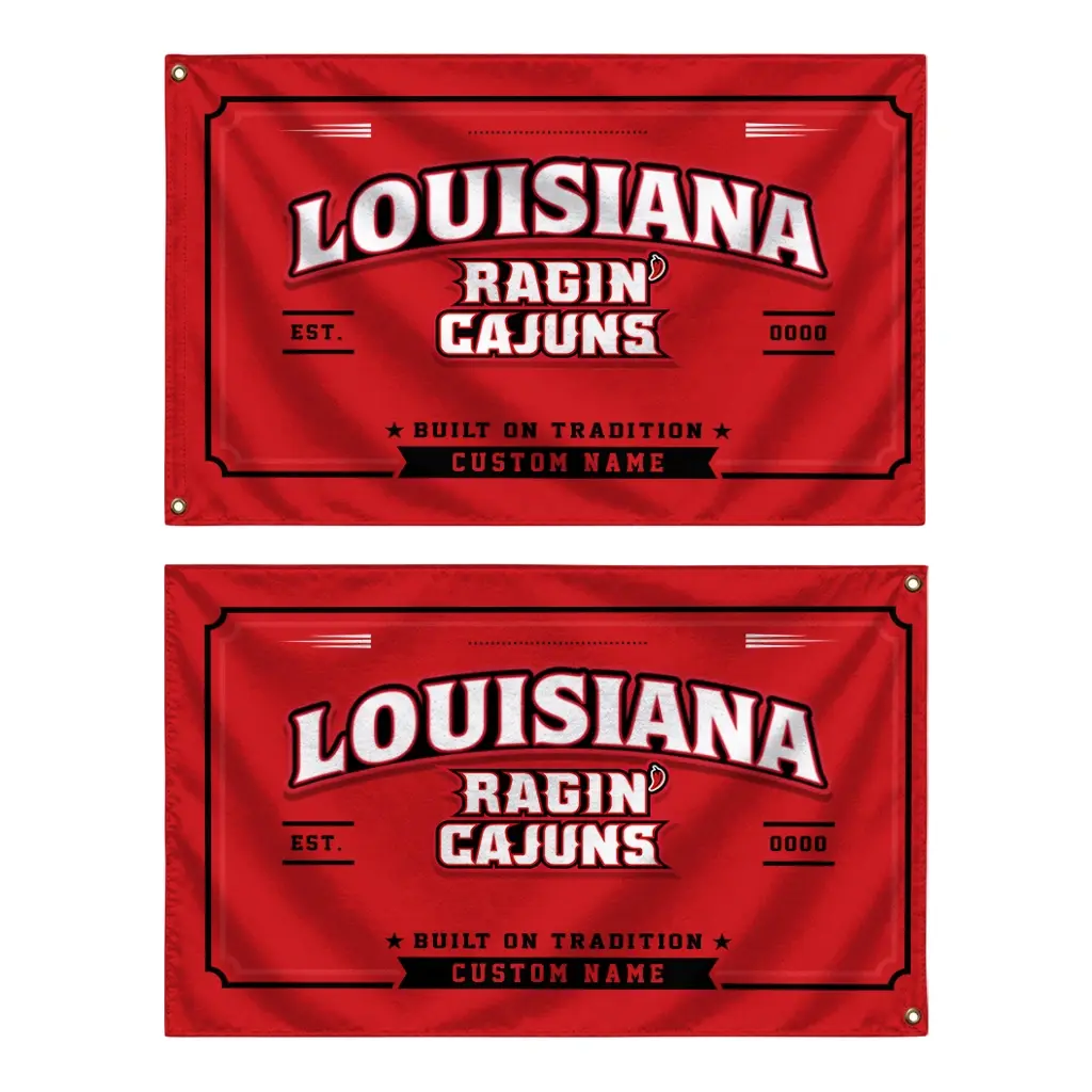 Louisiana Ragin Cajuns House Flag Personalized Ornate Border Red Fashion Forward Louisiana Ragin Cajuns House Flag Personalized Ornate Border Red Fashion Forward