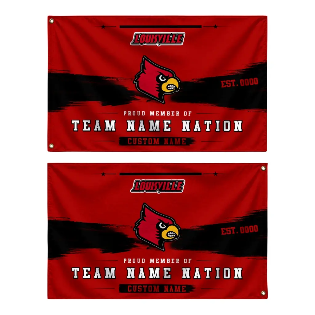 Louisville Cardinals House Flag Custom Brushed Streaks Red Fashion Forward Louisville Cardinals House Flag Custom Brushed Streaks Red Fashion Forward