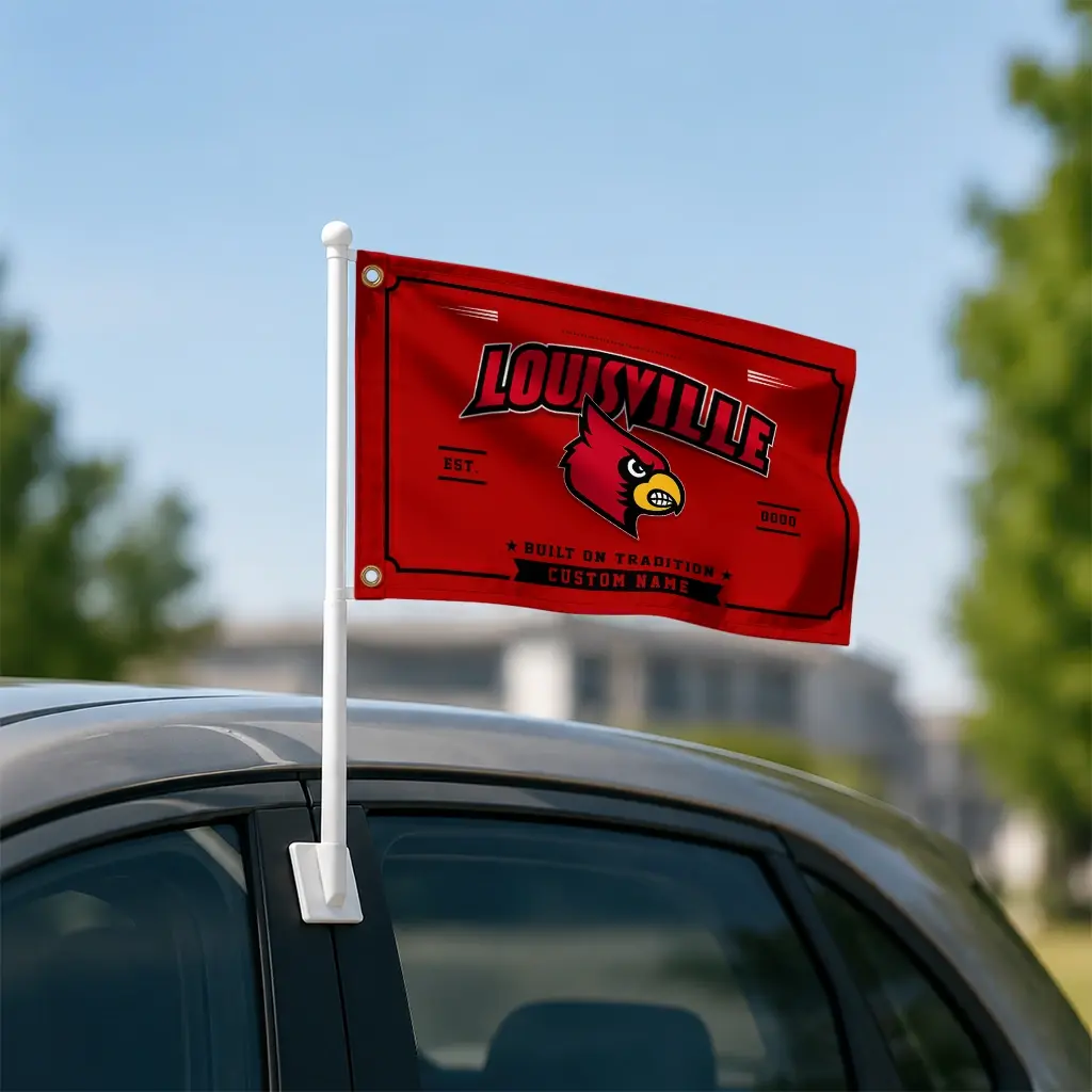 Louisville Cardinals House Flag Custom Ornate Border Red Latest Model Louisville Cardinals House Flag Custom Ornate Border Red Latest Model
