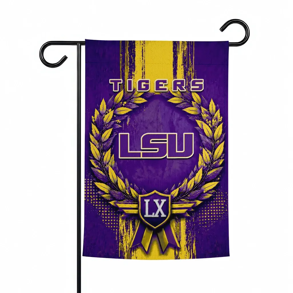 Lsu Tigers Garden Flag Custom Laurel Wreath Purple Best Selling Lsu Tigers Garden Flag Custom Laurel Wreath Purple Best Selling