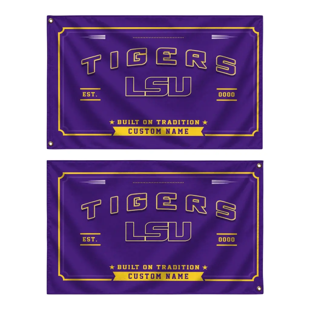 Lsu Tigers House Flag Customized Ornate Border Purple Fashion Forward Lsu Tigers House Flag Customized Ornate Border Purple Fashion Forward