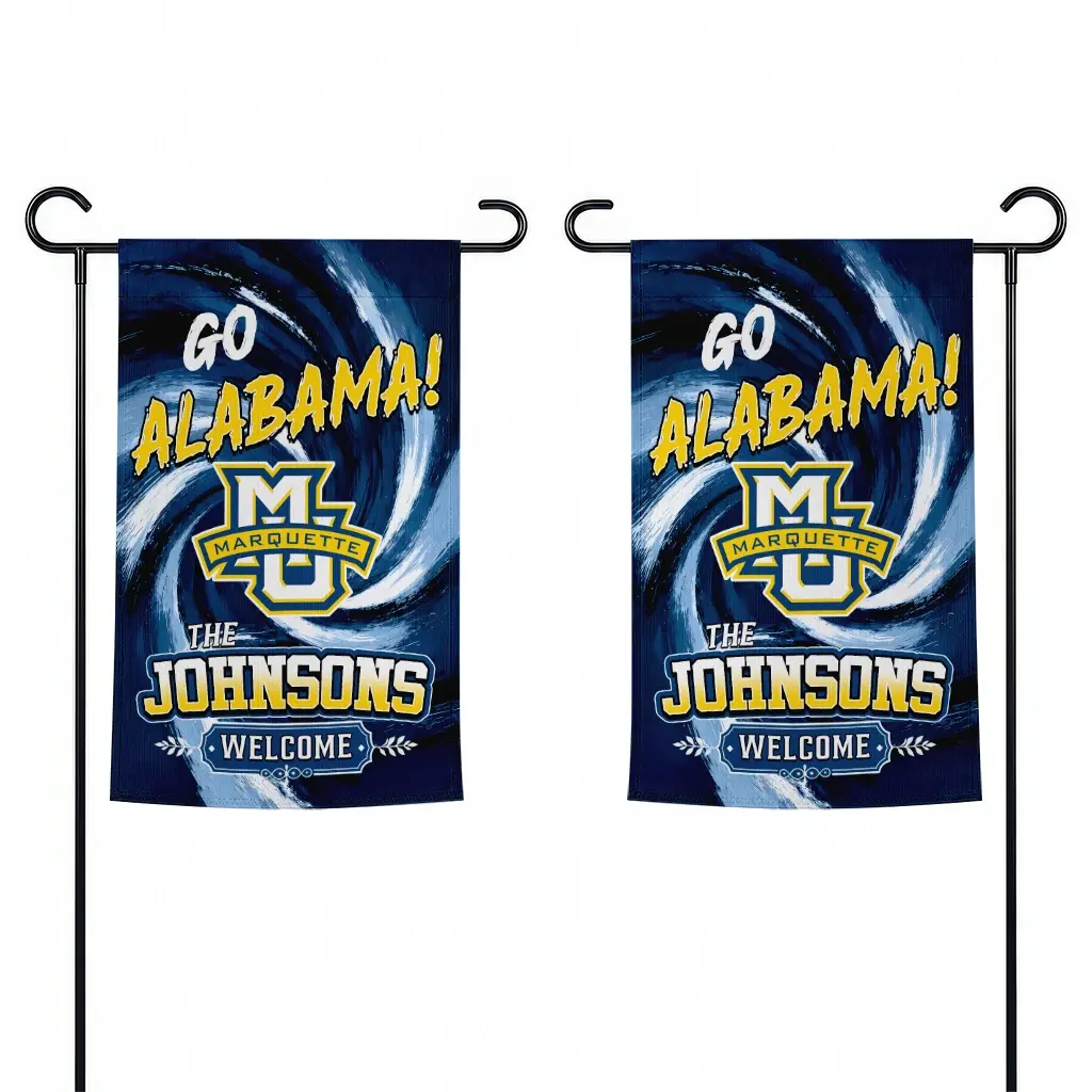 Marquette Golden Eagles Garden Flag Personalized Swirl Vortex Blue Fashion Forward Marquette Golden Eagles Garden Flag Personalized Swirl Vortex Blue Fashion Forward