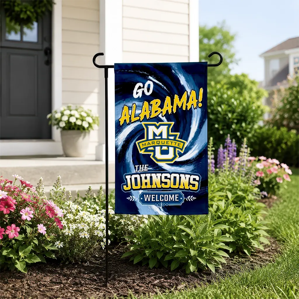 Marquette Golden Eagles Garden Flag Personalized Swirl Vortex Blue New Arrival Marquette Golden Eagles Garden Flag Personalized Swirl Vortex Blue New Arrival