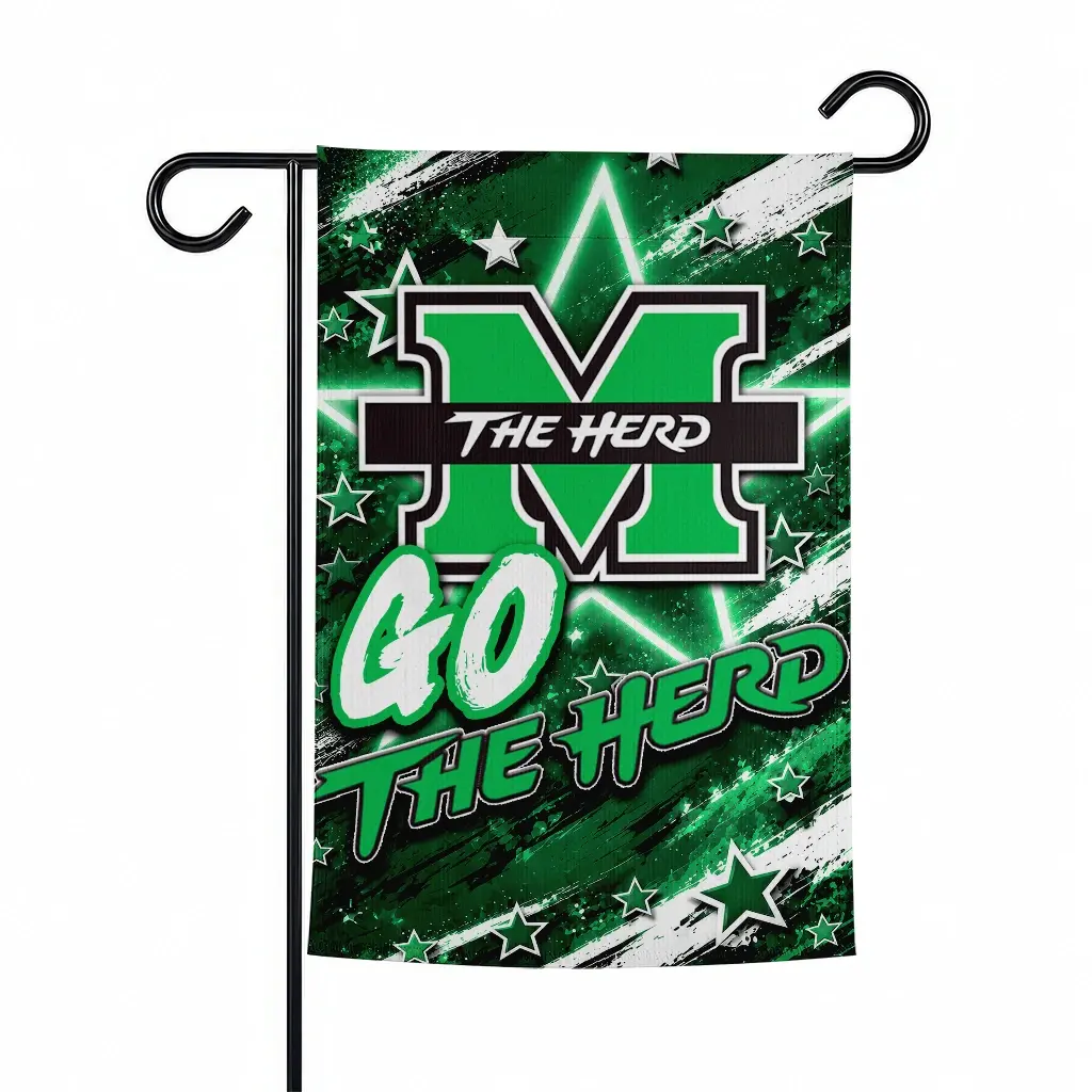 Marshall Thundering Herd Garden Flag Custom Glowing Star Green Best Selling Marshall Thundering Herd Garden Flag Custom Glowing Star Green Best Selling