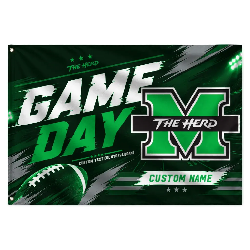 Marshall Thundering Herd House Flag Custom Action Streaks Green Best Selling Marshall Thundering Herd House Flag Custom Action Streaks Green Best Selling