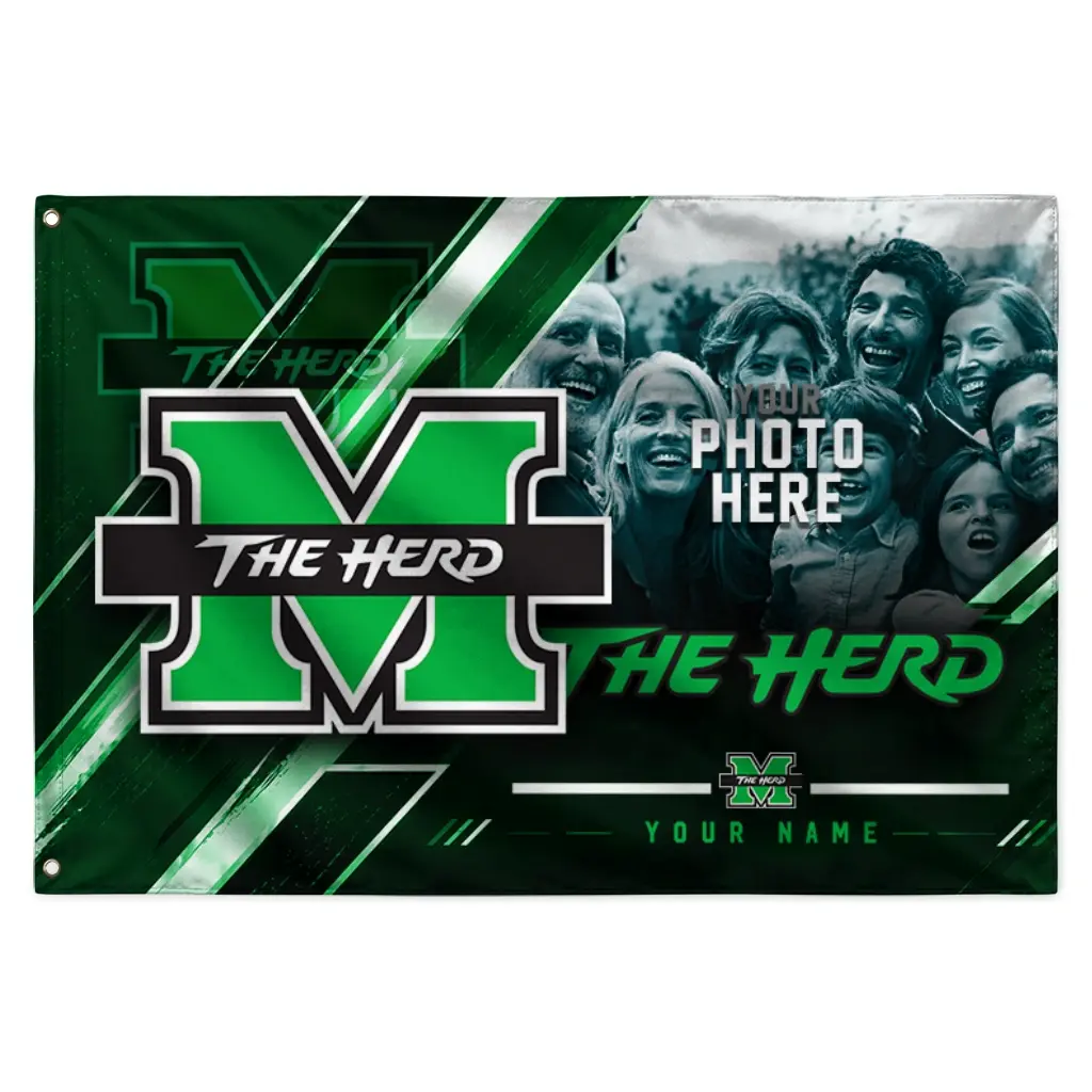 Marshall Thundering Herd House Flag Custom Diagonal Stripes Green Best Selling Marshall Thundering Herd House Flag Custom Diagonal Stripes Green Best Selling
