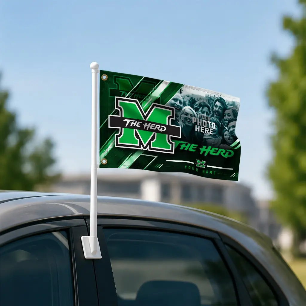 Marshall Thundering Herd House Flag Custom Diagonal Stripes Green Latest Model Marshall Thundering Herd House Flag Custom Diagonal Stripes Green Latest Model
