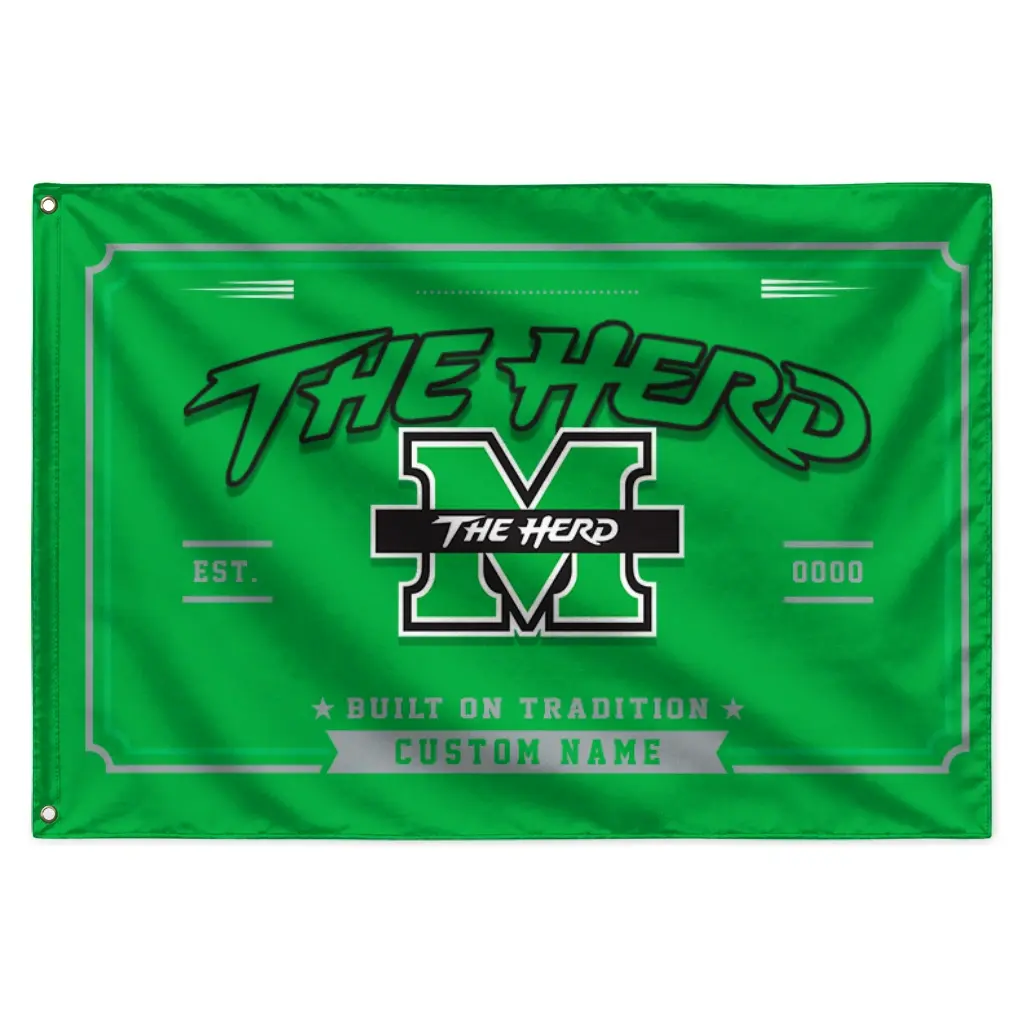 Marshall Thundering Herd House Flag Personalized Ornate Border Green Best Selling Marshall Thundering Herd House Flag Personalized Ornate Border Green Best Selling