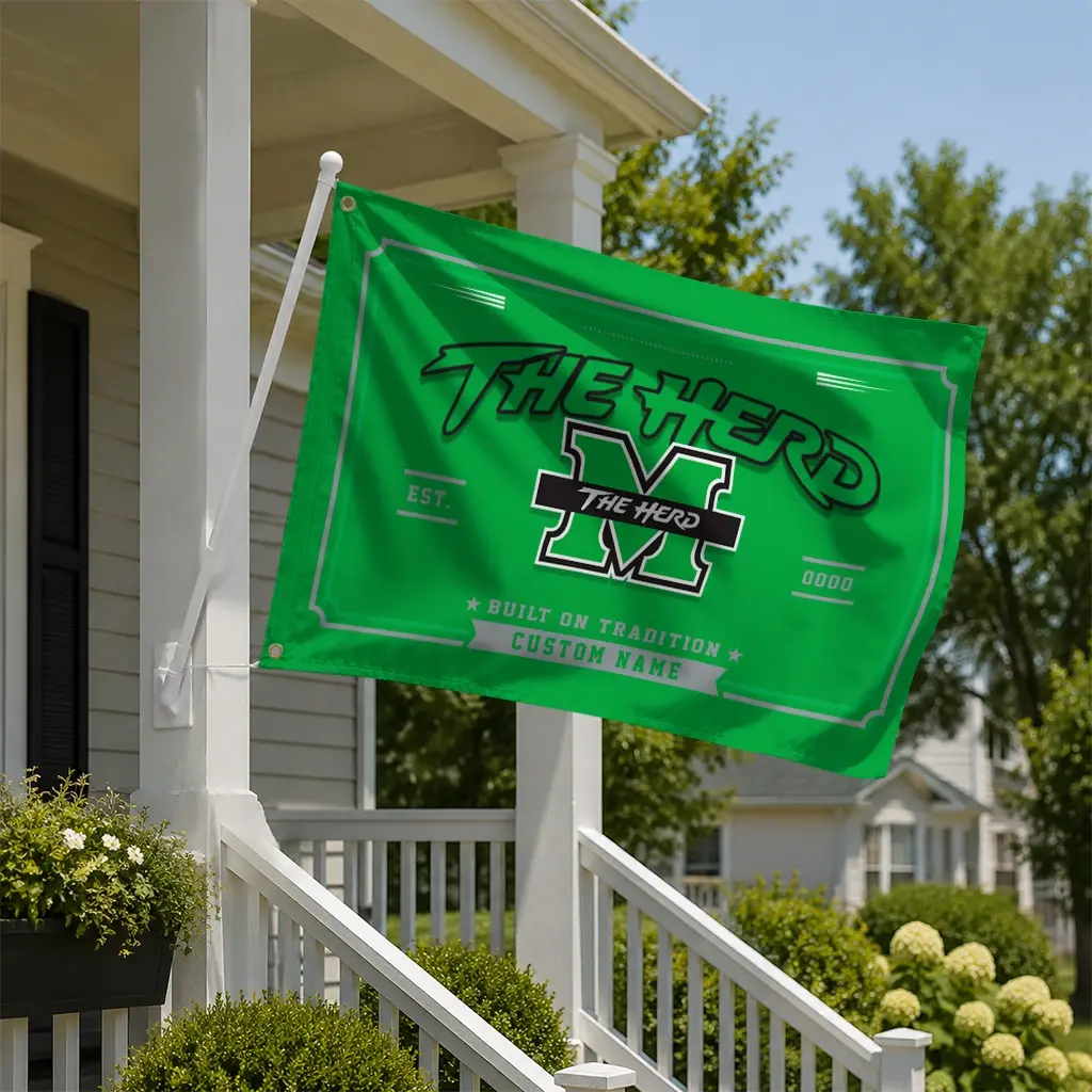 Marshall Thundering Herd House Flag Personalized Ornate Border Green New Arrival Marshall Thundering Herd House Flag Personalized Ornate Border Green New Arrival