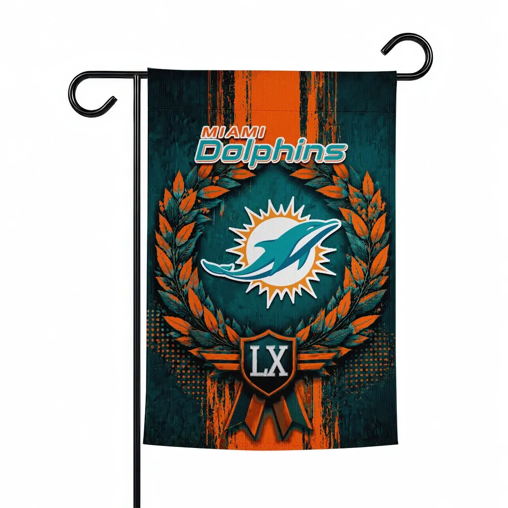 Miami Dolphins Garden Flag Personalized Laurel Wreath Aqua Best Selling Miami Dolphins Garden Flag Personalized Laurel Wreath Aqua Best Selling