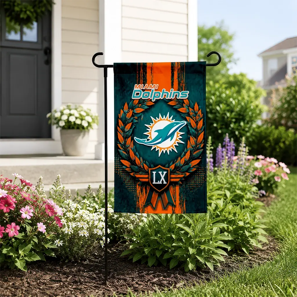 Miami Dolphins Garden Flag Personalized Laurel Wreath Aqua New Arrival Miami Dolphins Garden Flag Personalized Laurel Wreath Aqua New Arrival