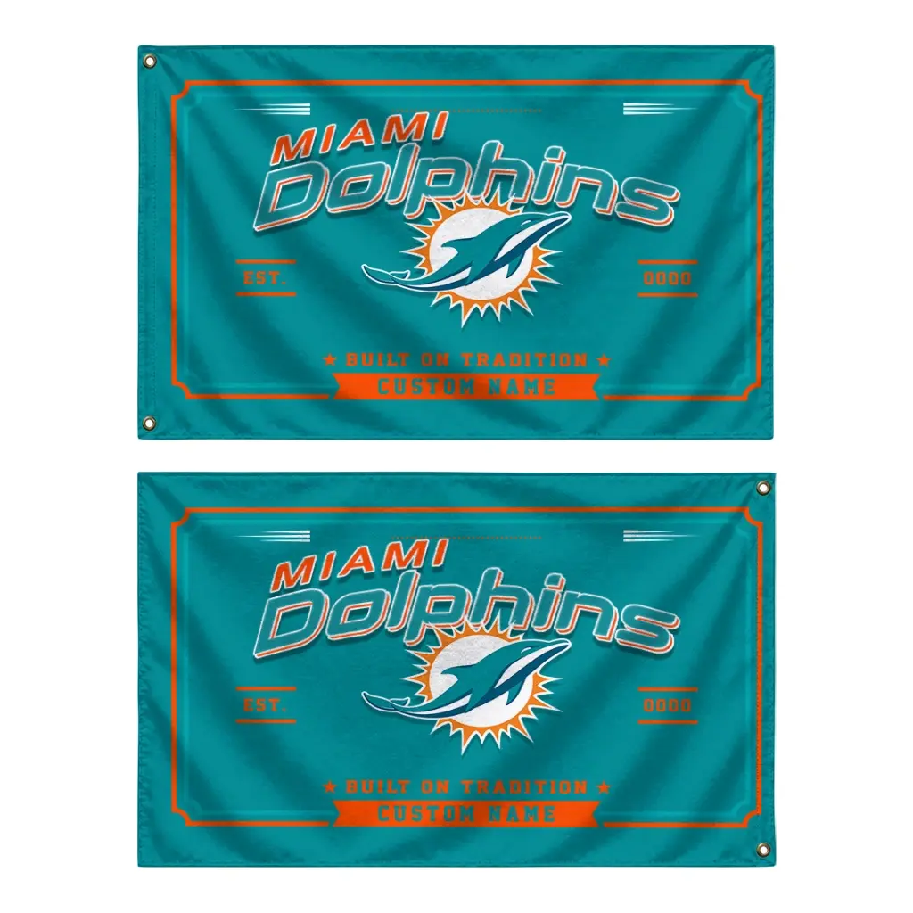 Miami Dolphins House Flag Custom Ornate Border Aqua Fashion Forward Miami Dolphins House Flag Custom Ornate Border Aqua Fashion Forward