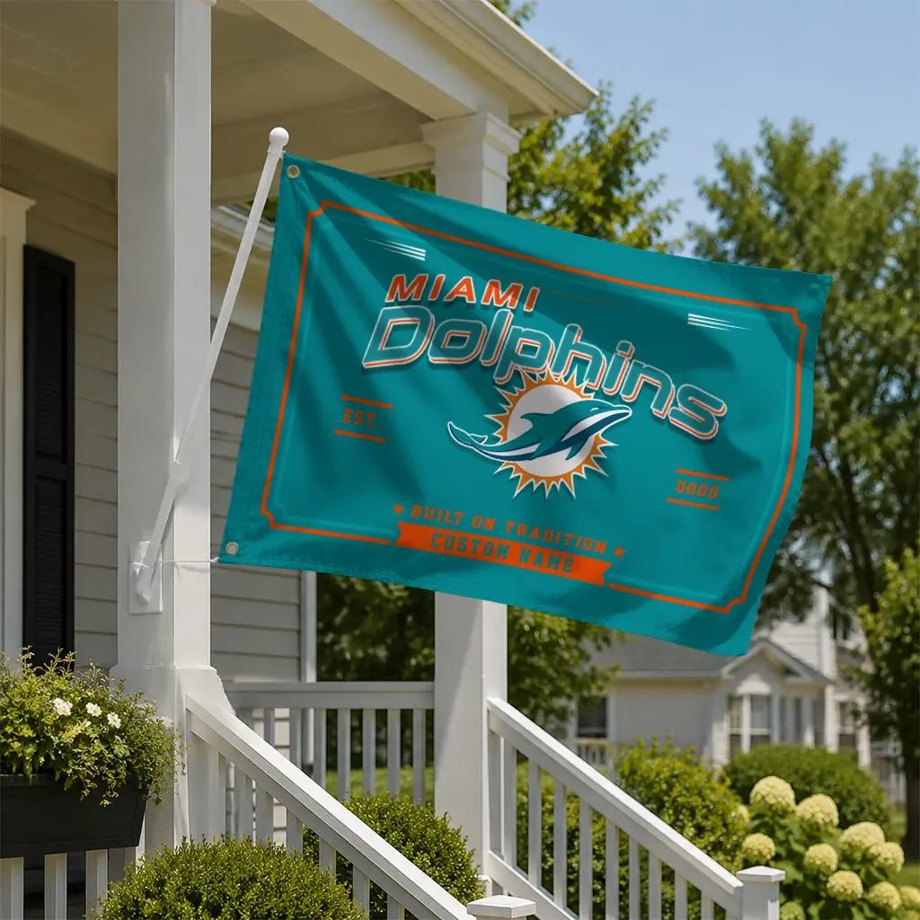 Miami Dolphins House Flag Custom Ornate Border Aqua New Arrival Miami Dolphins House Flag Custom Ornate Border Aqua New Arrival