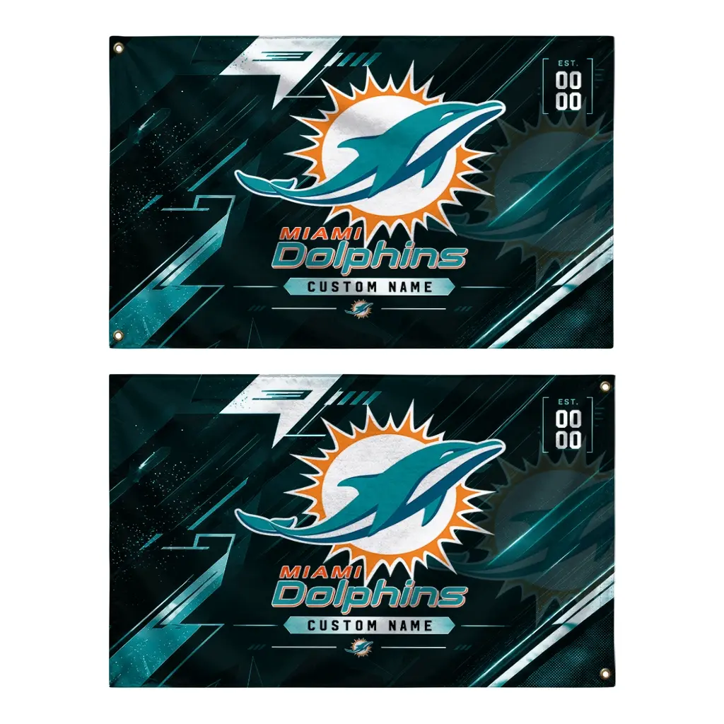 Miami Dolphins House Flag Personalized Speed Slashes Aqua Fashion Forward Miami Dolphins House Flag Personalized Speed Slashes Aqua Fashion Forward