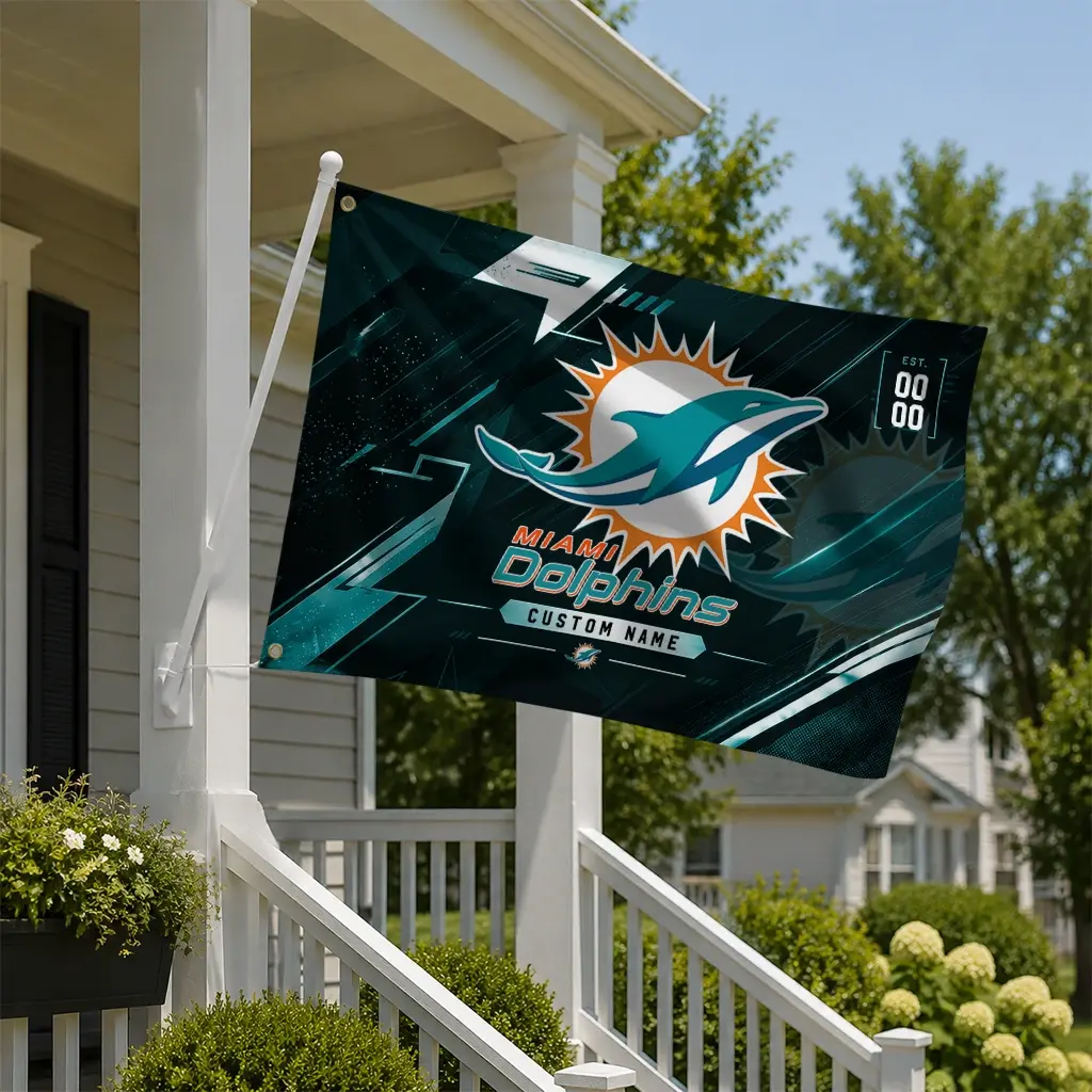 Miami Dolphins House Flag Personalized Speed Slashes Aqua New Arrival Miami Dolphins House Flag Personalized Speed Slashes Aqua New Arrival