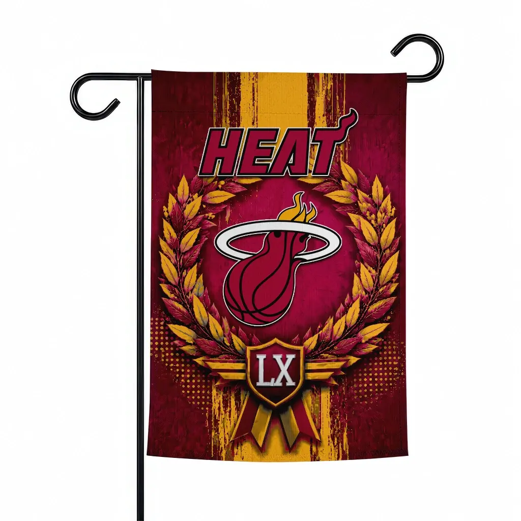 Miami Heat Garden Flag Custom Laurel Wreath Red Best Selling Miami Heat Garden Flag Custom Laurel Wreath Red Best Selling
