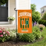 Miami Hurricanes Garden Flag Personalized Distressed Stripes Orange Best Selling