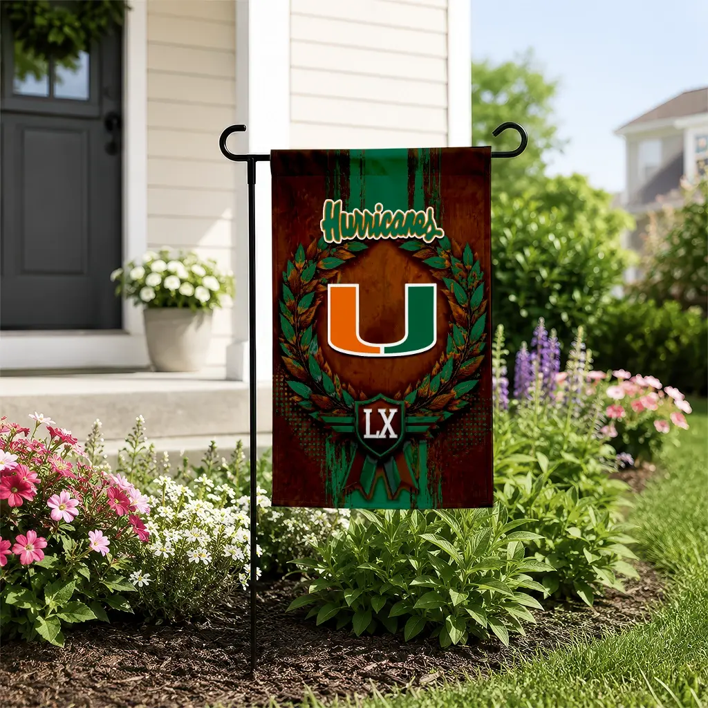 Miami Hurricanes Garden Flag Personalized Laurel Wreath Orange New Arrival Miami Hurricanes Garden Flag Personalized Laurel Wreath Orange New Arrival