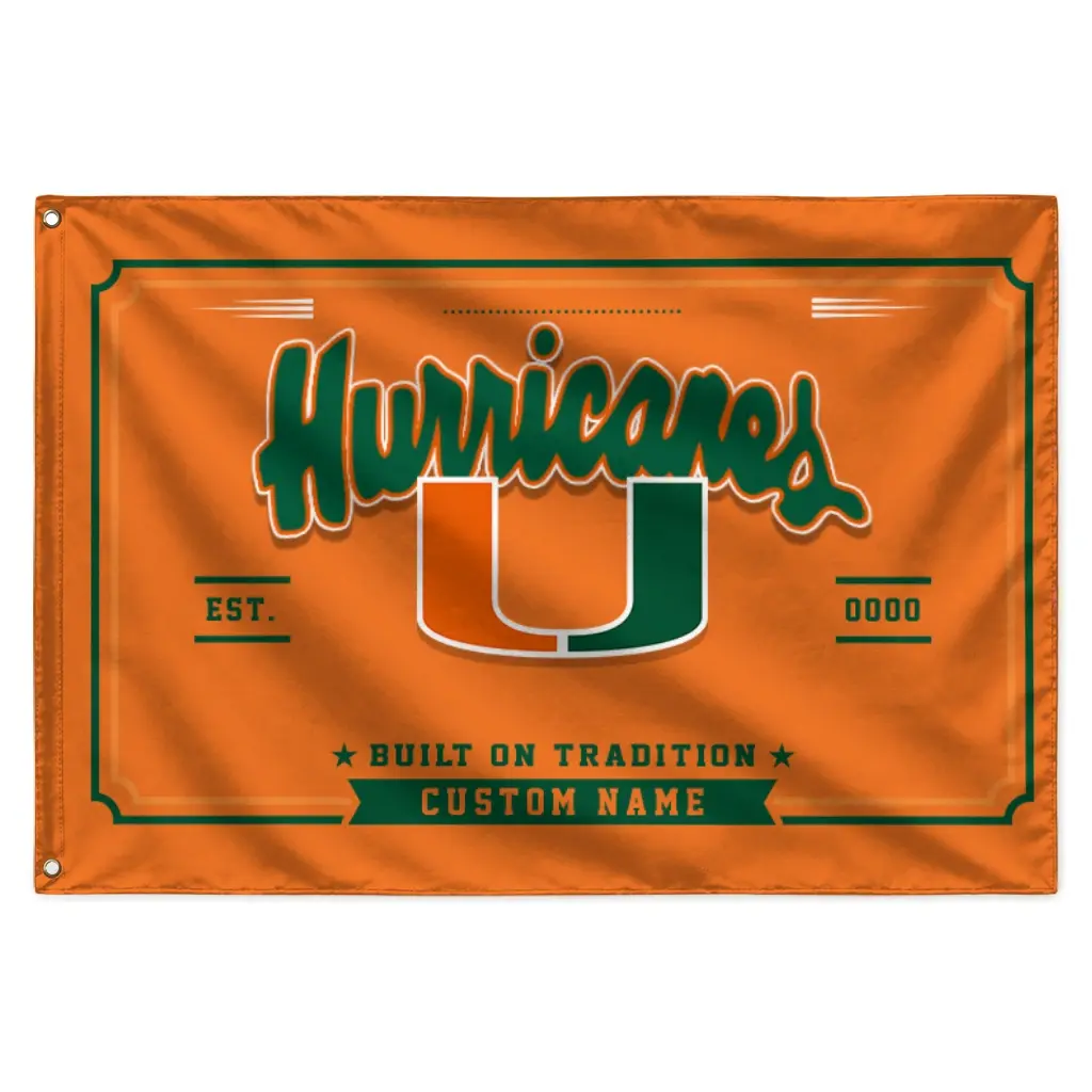 Miami Hurricanes House Flag Custom Ornate Border Orange Best Selling Miami Hurricanes House Flag Custom Ornate Border Orange Best Selling