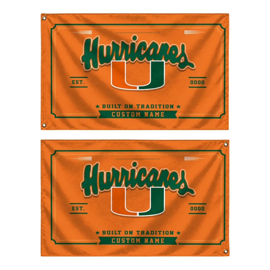 Miami Hurricanes House Flag Custom Ornate Border Orange Fashion Forward Miami Hurricanes House Flag Custom Ornate Border Orange Fashion Forward