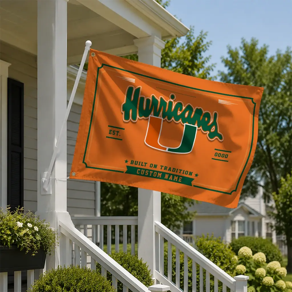Miami Hurricanes House Flag Custom Ornate Border Orange New Arrival Miami Hurricanes House Flag Custom Ornate Border Orange New Arrival