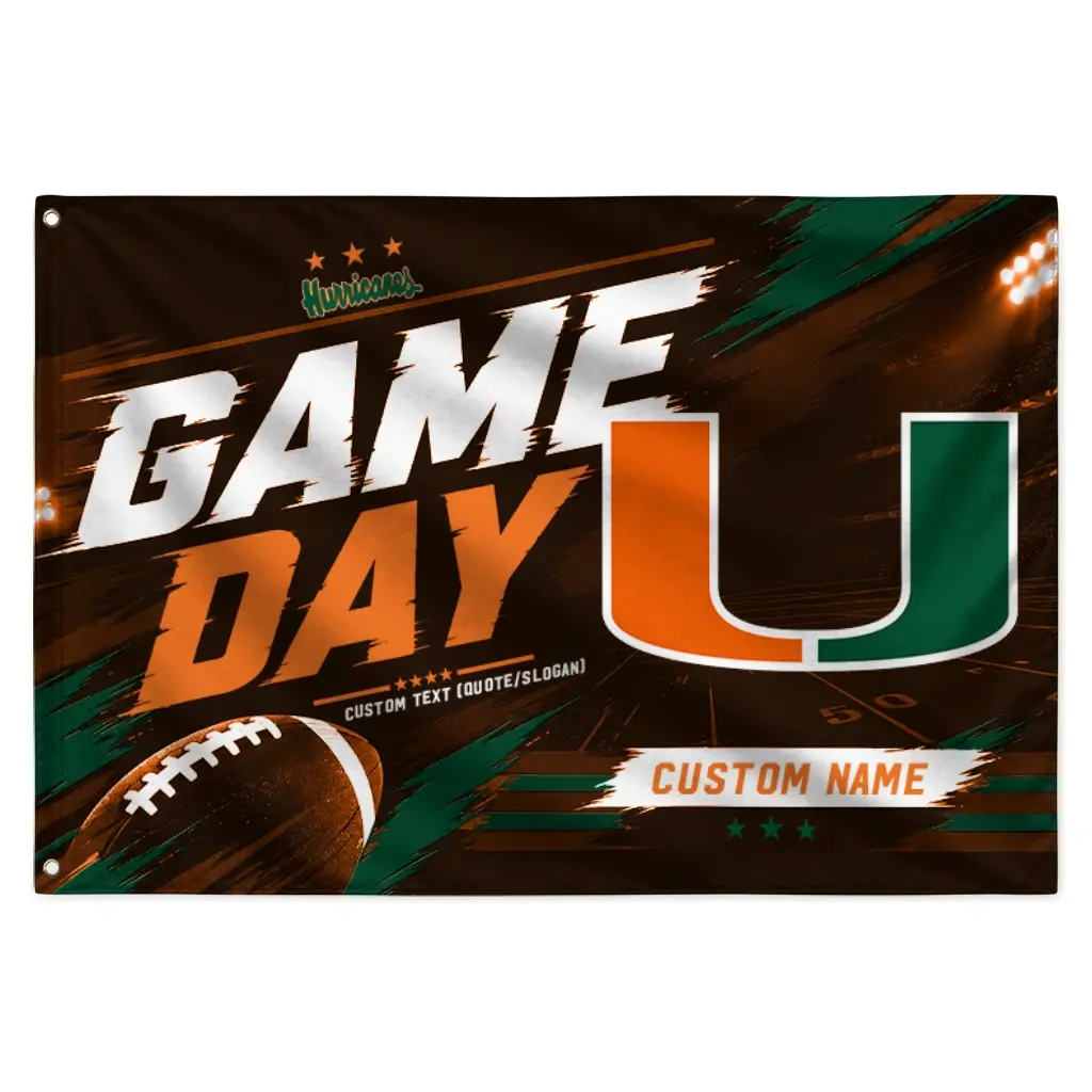 Miami Hurricanes House Flag Customized Action Streaks Orange Best Selling Miami Hurricanes House Flag Customized Action Streaks Orange Best Selling