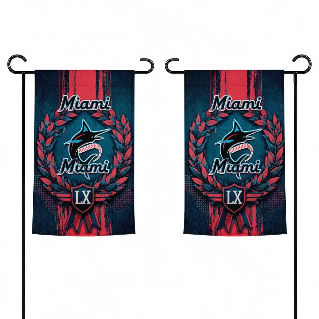 Miami Marlins Garden Flag Custom Laurel Wreath Blue Fashion Forward Miami Marlins Garden Flag Custom Laurel Wreath Blue Fashion Forward