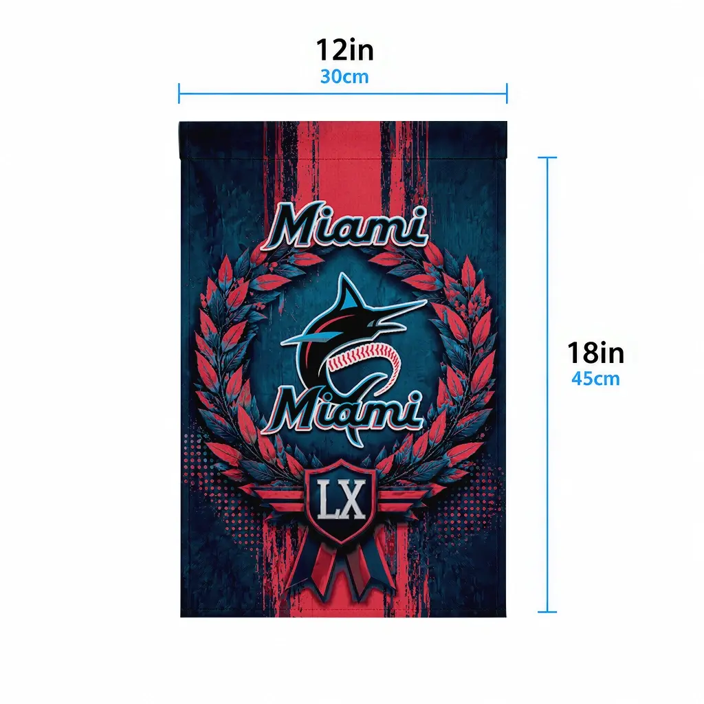 Miami Marlins Garden Flag Custom Laurel Wreath Blue High Quality Miami Marlins Garden Flag Custom Laurel Wreath Blue High Quality