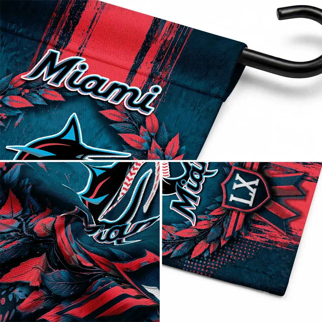 Miami Marlins Garden Flag Custom Laurel Wreath Blue Latest Model Miami Marlins Garden Flag Custom Laurel Wreath Blue Latest Model